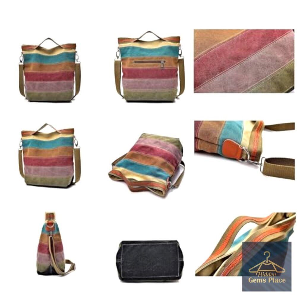 Canvas Hobo Tote with Adjustable Strap, Multi-Pocket, Zipper Closure, 11L - Picture 5 of 7